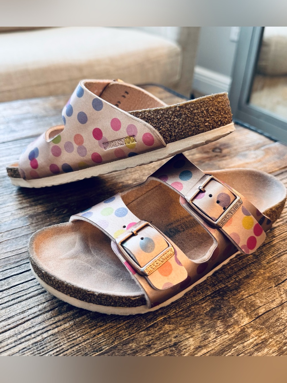 Birkenstock Arizona Girls Metallic Polka Dot Sandals EU 32 US 1–1.5